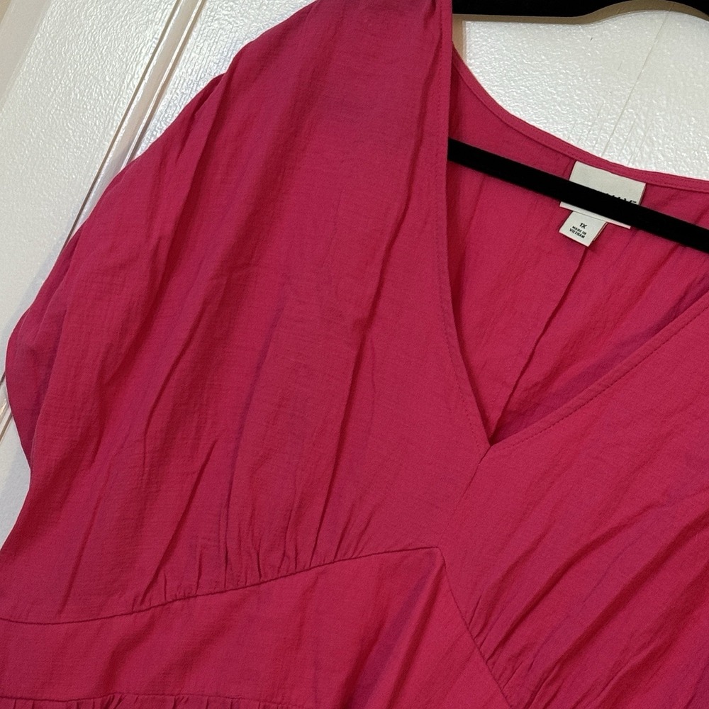 Ava & Viv Women's Plus Size 1X Dress Dolman Sleeve Midi w/ Pockets Magenta